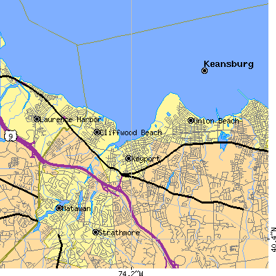 Zip code 07735 close-up map