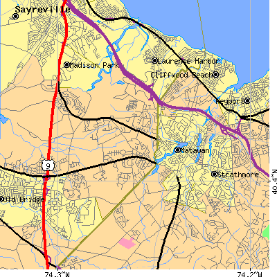 Zip code 07747 close-up map