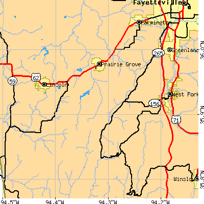 Zip code 72753 close-up map