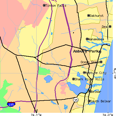Zip code 07753 close-up map