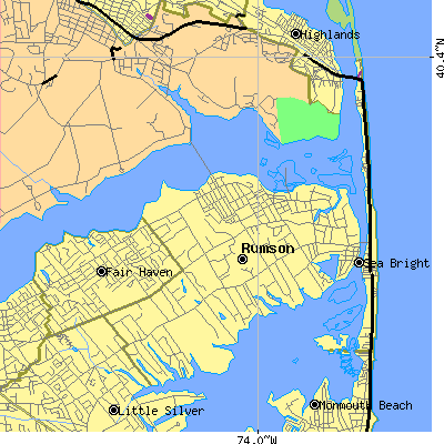 Zip code 07760 close-up map