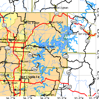 Zip code 72756 close-up map