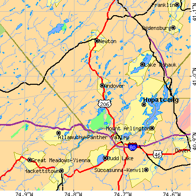 Zip code 07821 close-up map