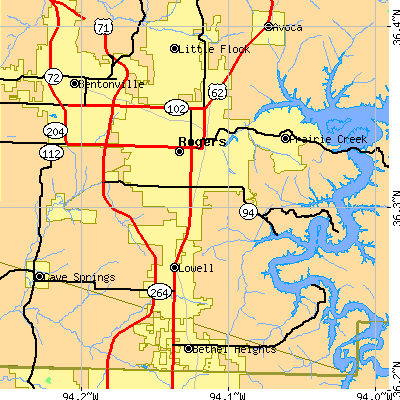 Zip code 72758 close-up map