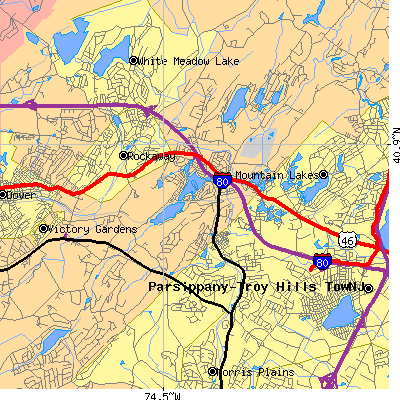 Zip code 07834 close-up map