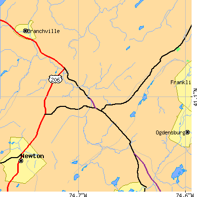 Zip code 07848 close-up map