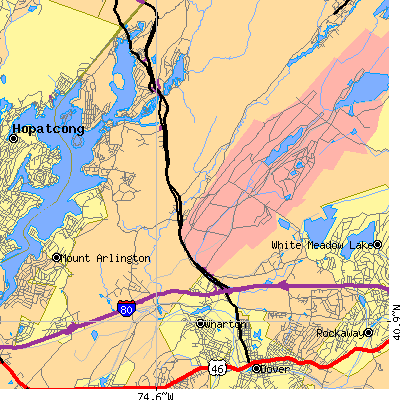 Zip code 07885 close-up map