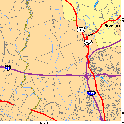 Zip code 07921 close-up map