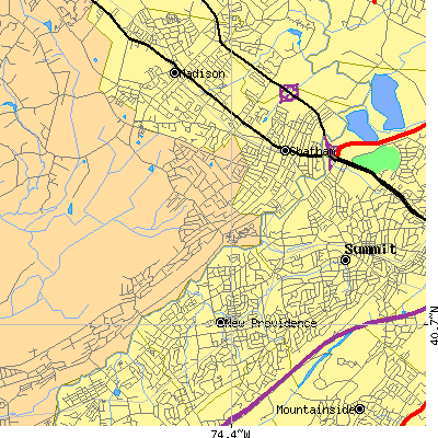 Zip code 07928 close-up map