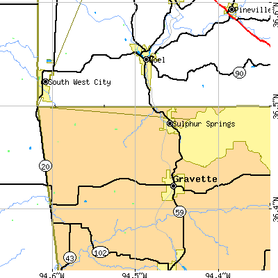 Zip code 72768 close-up map