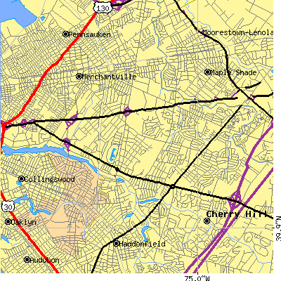 Zip code 08002 close-up map