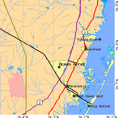 Zip code 08005 close-up map