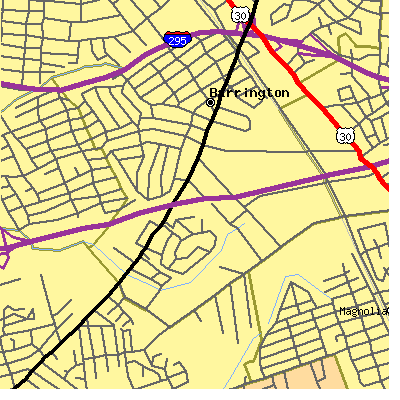 Zip code 08007 close-up map