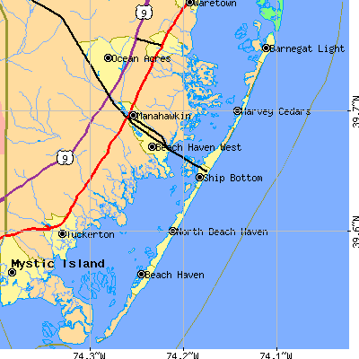 Zip code 08008 close-up map