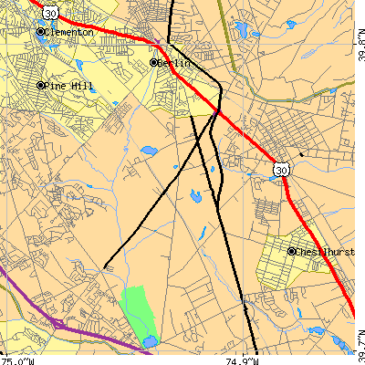 Zip code 08009 close-up map
