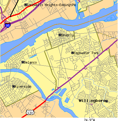 Zip code 08010 close-up map