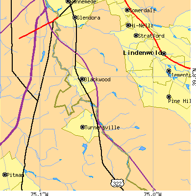 Zip code 08012 close-up map