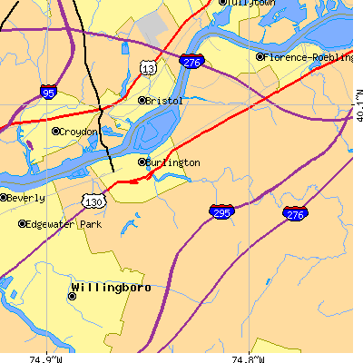 Zip code 08016 close-up map