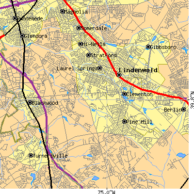 Zip code 08021 close-up map