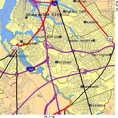 Zip code 08031 close-up map