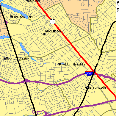Zip code 08035 close-up map