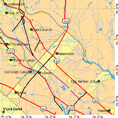 Zip code 08037 close-up map