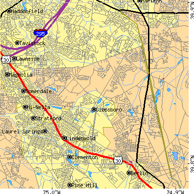 Zip code 08043 close-up map