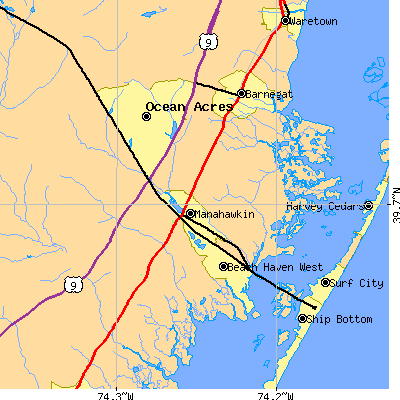 Zip code 08050 close-up map