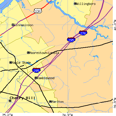 Zip code 08054 close-up map