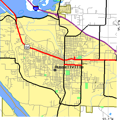 Zip code 72801 close-up map