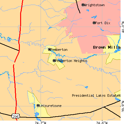 Zip code 08068 close-up map