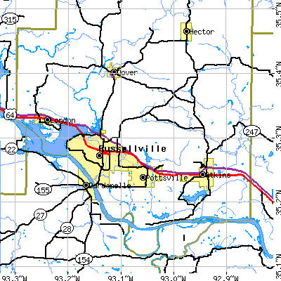 Zip code 72802 close-up map