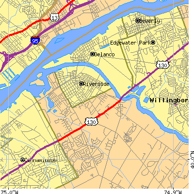 Zip code 08075 close-up map
