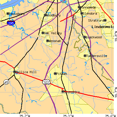 Zip code 08080 close-up map
