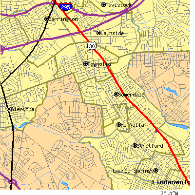 Zip code 08083 close-up map