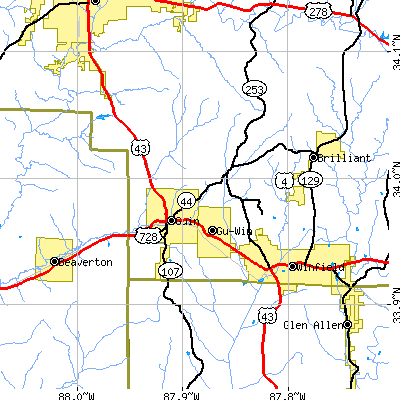 Zip code 35563 close-up map
