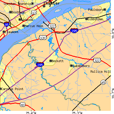 Zip code 08085 close-up map