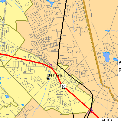 Zip code 08091 close-up map