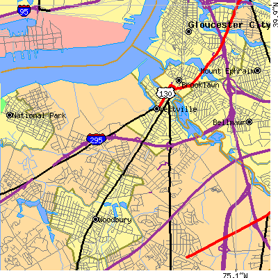 Zip code 08093 close-up map
