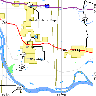 Zip code 72821 close-up map