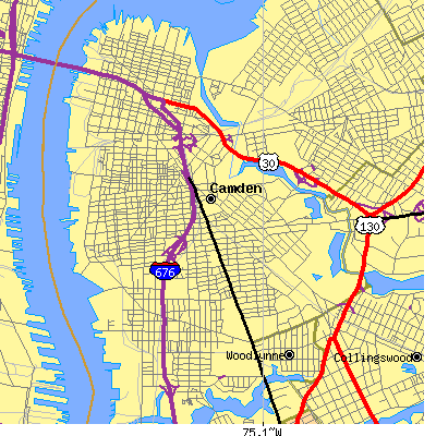 Zip code 08103 close-up map