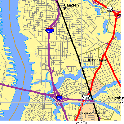 Zip code 08104 close-up map