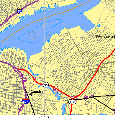 Zip code 08105 close-up map