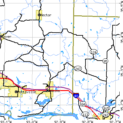 Zip code 72823 close-up map