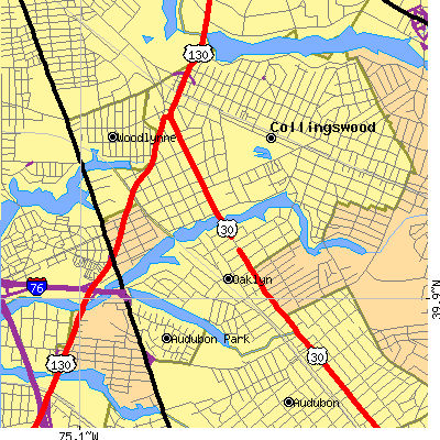 Zip code 08107 close-up map