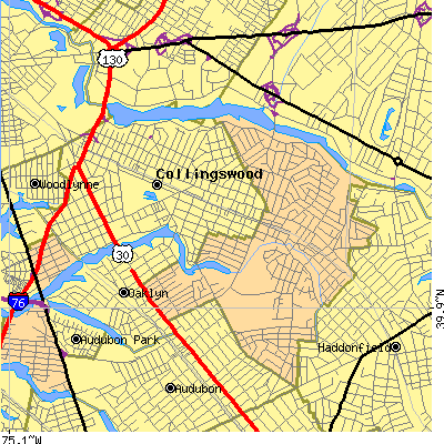 Zip code 08108 close-up map