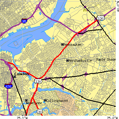 Zip code 08109 close-up map