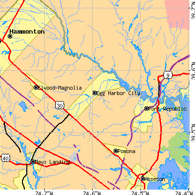 Zip code 08215 close-up map
