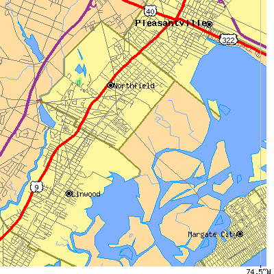Zip code 08225 close-up map