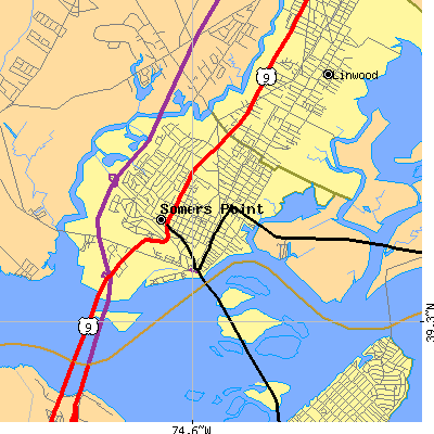Zip code 08244 close-up map